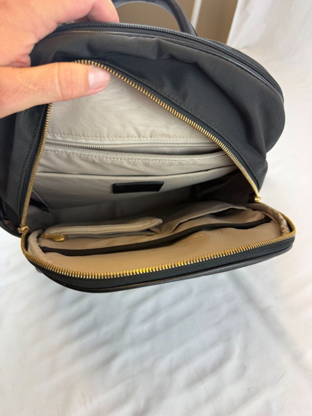Tumi Larkin Portola Small Backpack Black Coated Canvas Leather Gold Hardware - Picture 4 of 14